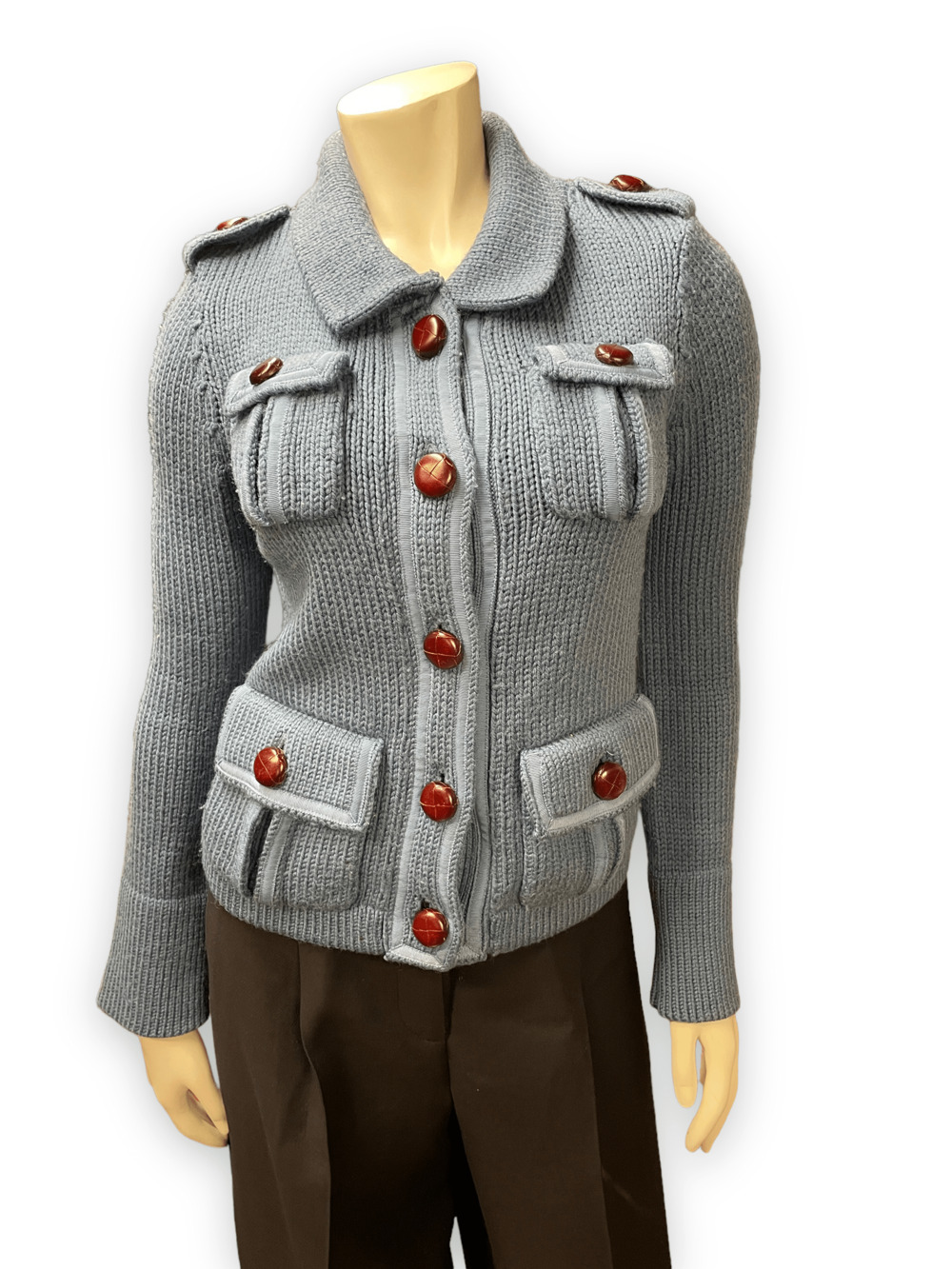 Marc Jacobs Steel Blue Wool Sweater Jacket With Pumpernickel Buttons Size XS